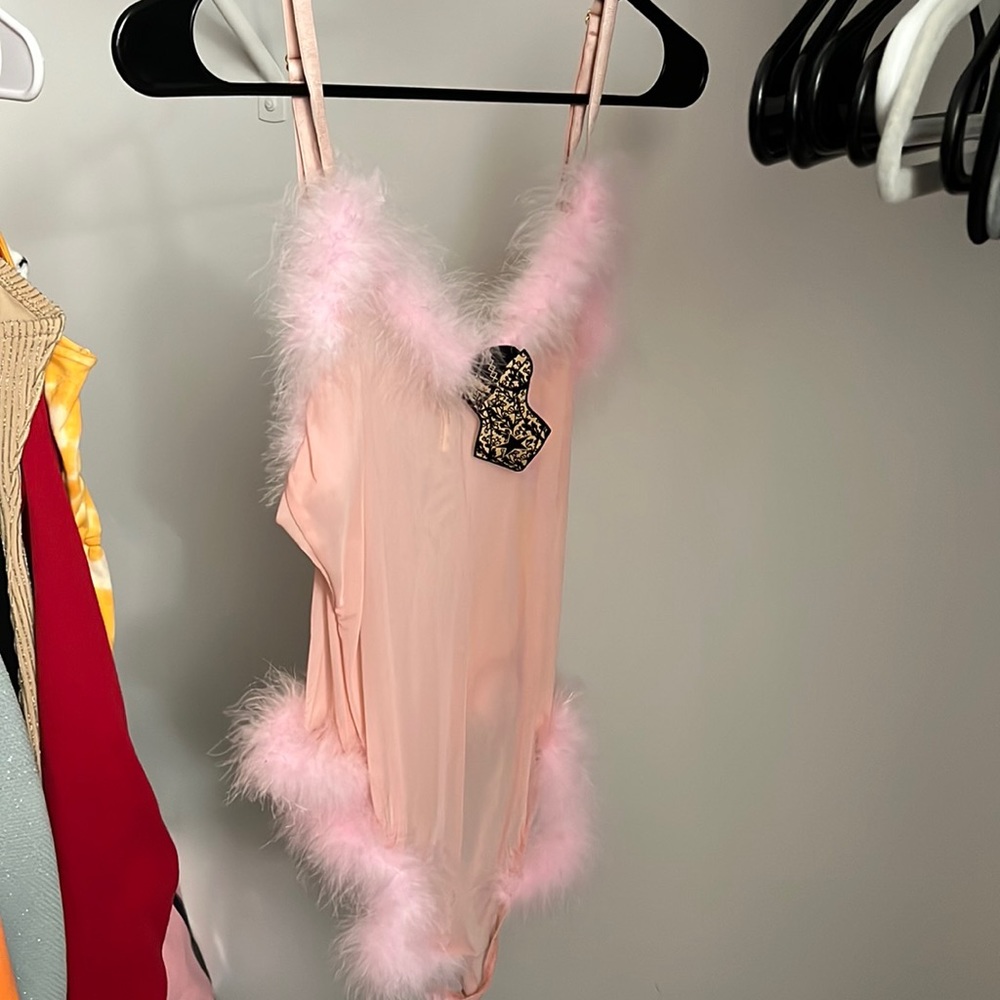 Sheer Marabou Teddy Body suit